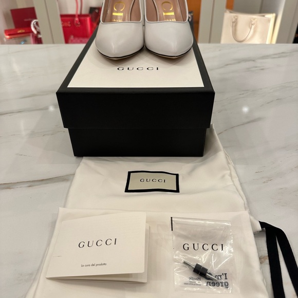 Gucci White Leather Sylvie Slingback Pumps size 38 - Picture 3 of 12
